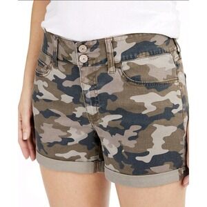 Rewash Camo Denim Cuffed Shorts Mid Rise Stretch NWT